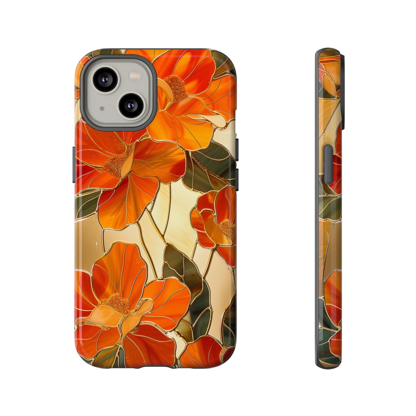 Orange Floral Phone Case Stained Glass Flower Aesthetic