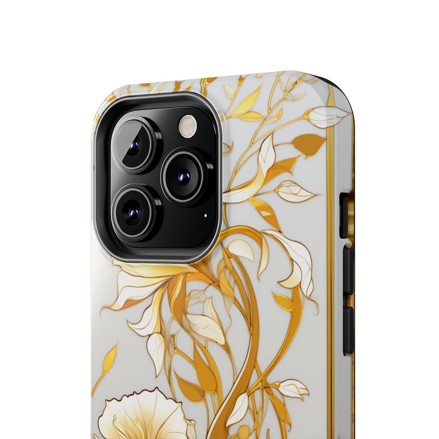 Gold floral Elegance: Art Deco Stained Glass iPhone Case | Vintage Glamour & Modern Protection for iPhone Models 11 through 14 Pro Max