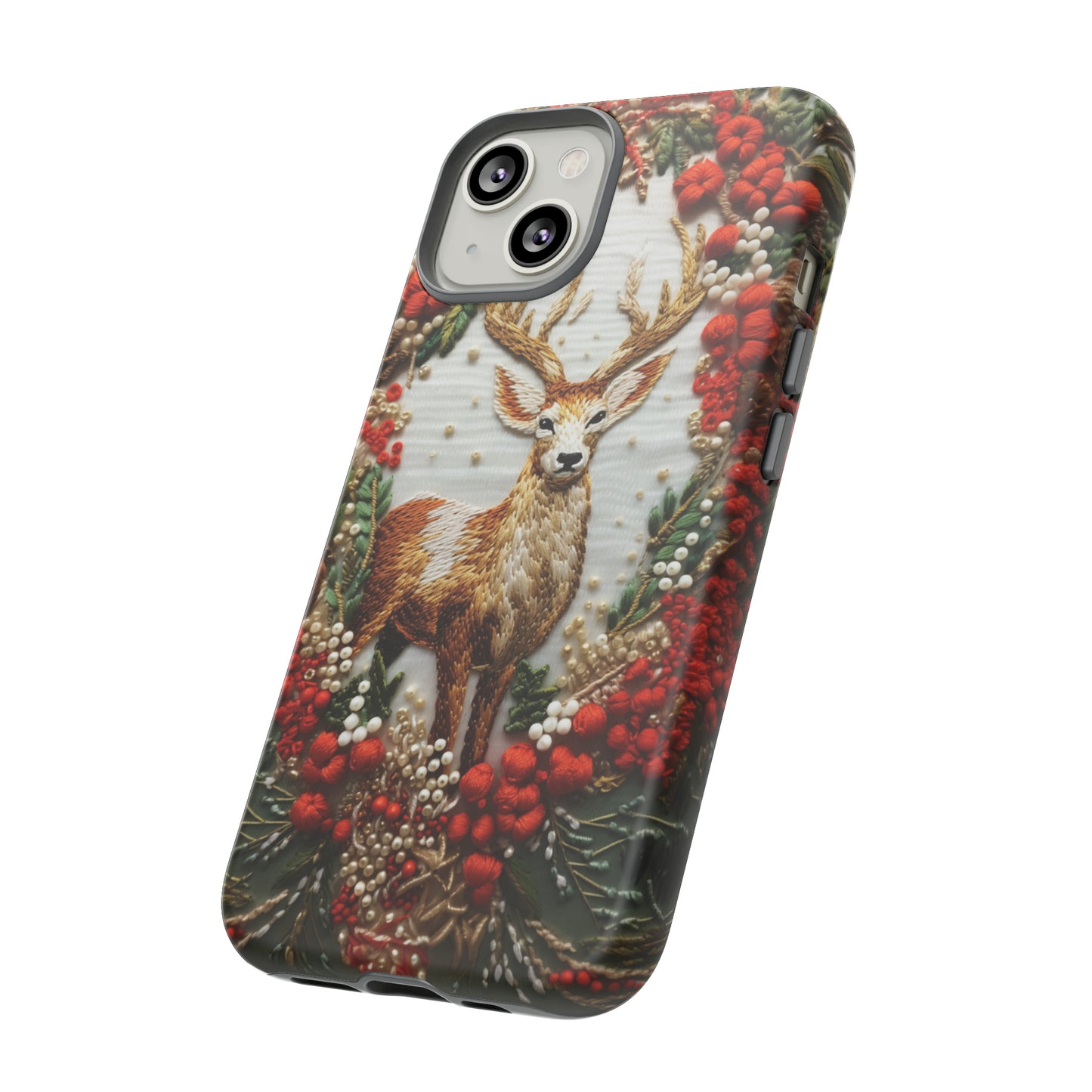 Embroidery Christmas Deer Floral Phone Case