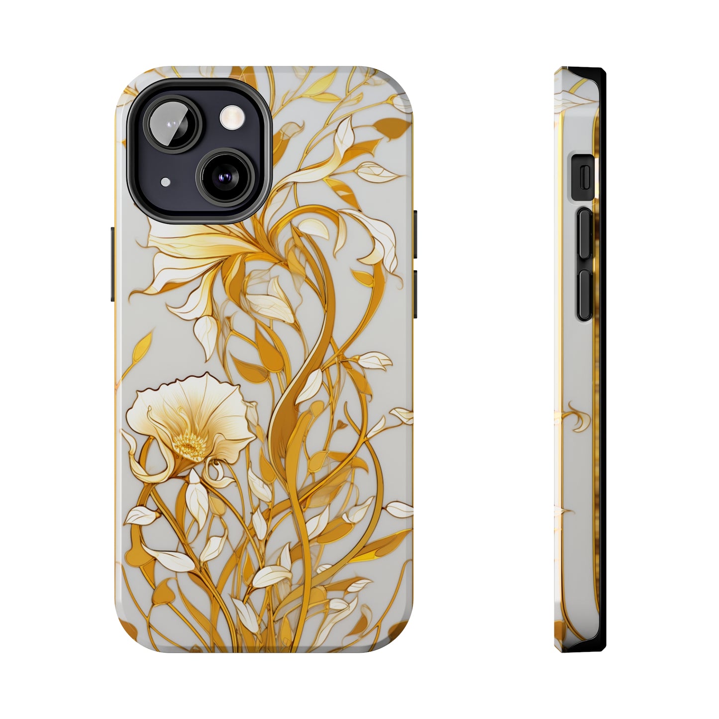 Gold floral Elegance: Art Deco Stained Glass iPhone Case | Vintage Glamour & Modern Protection for iPhone Models 11 through 14 Pro Max