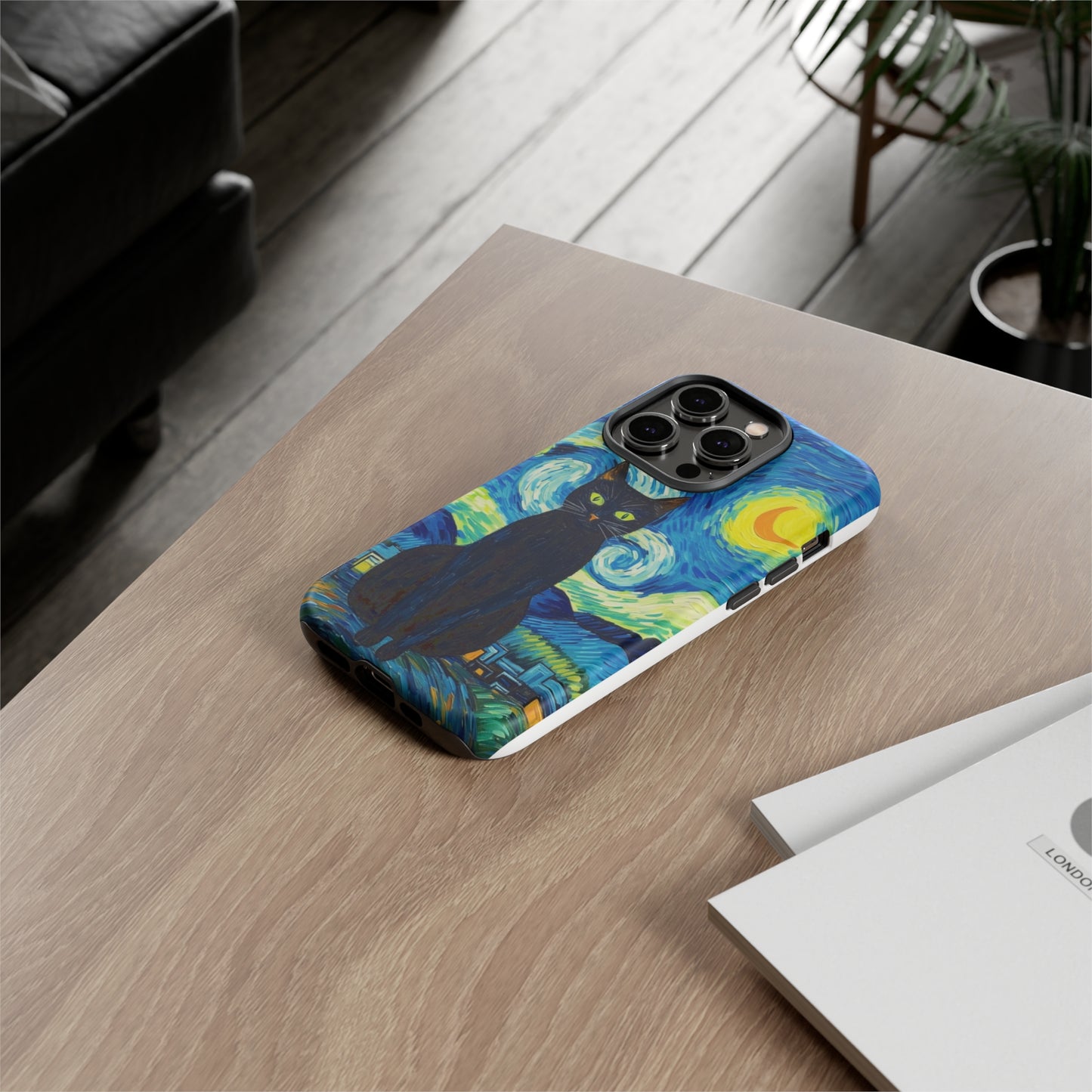 Starry Night Van Gogh Black Cat iPhone, Samsung Galaxy, Google Pixel  Case | Embrace Artistic Whimsy and Feline Charm