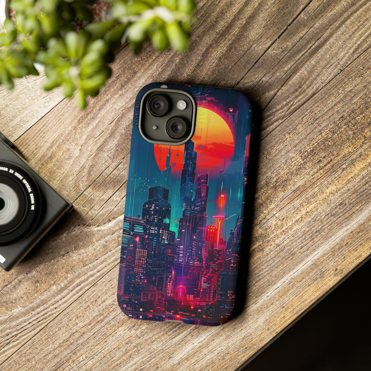 Cyberpunk Full Moon Cityscape Phone Case