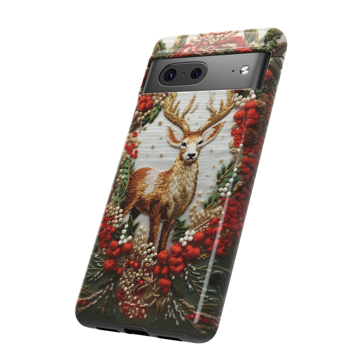 Embroidery Christmas Deer Floral Phone Case