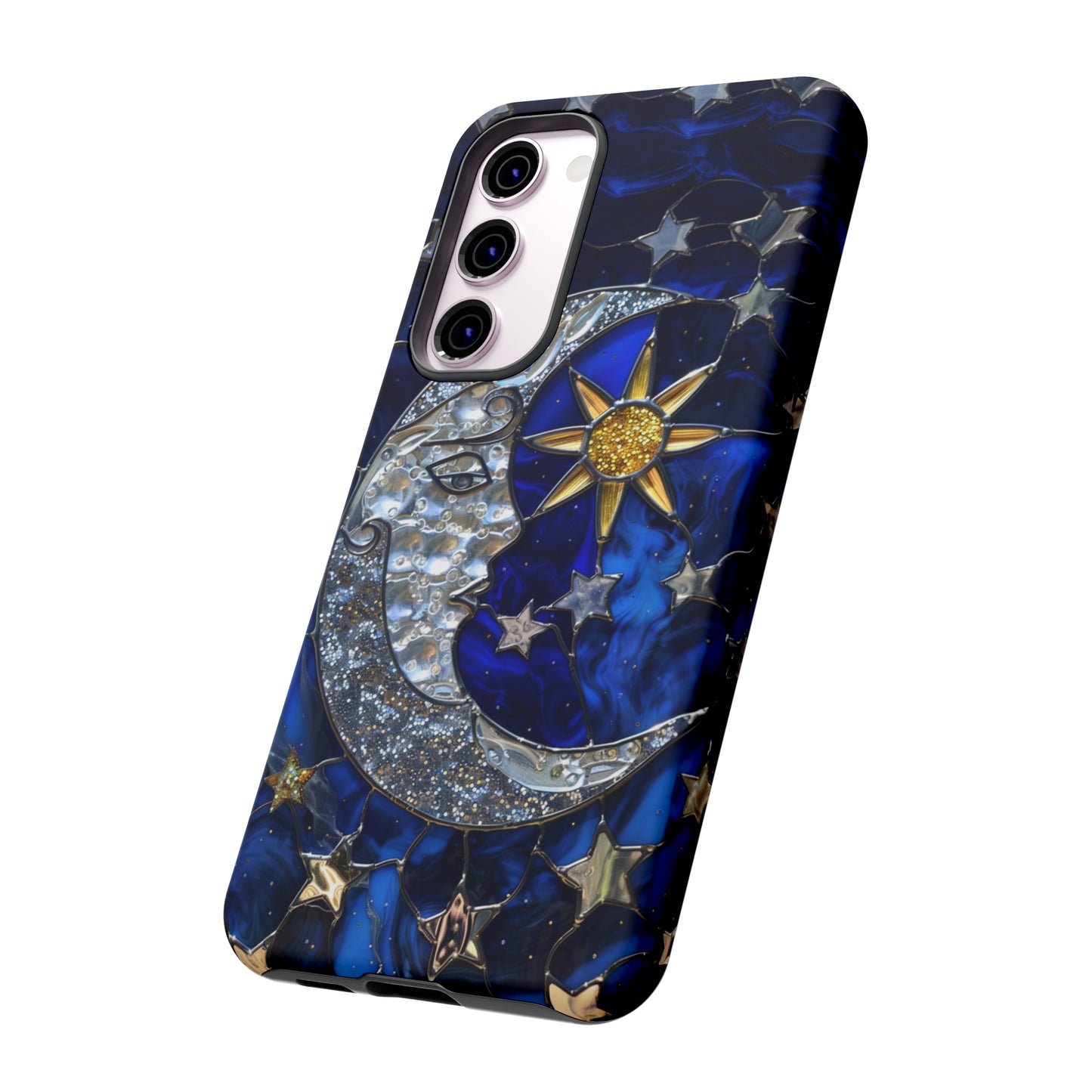 Cosmic Moon & Stars Stained Glass Starry Night Phone Case