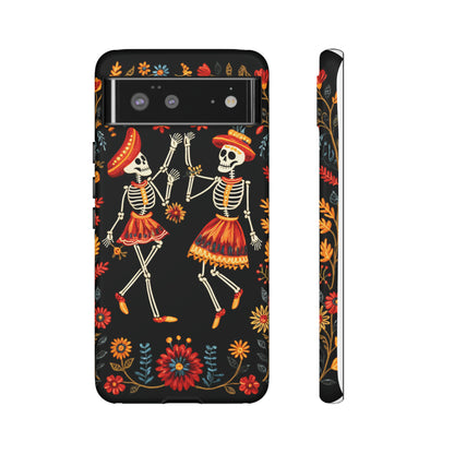 Dead Can Dance, iPhone 15 case, Floral Embroidery Skeletons | Whimsical Dance of the Departed for Google Pixel, iPhone & Samsung Galaxy