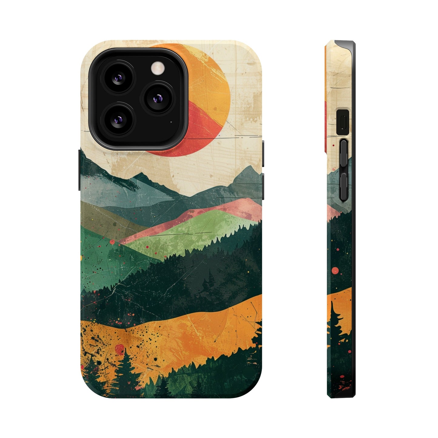 Retro Mountain Sunset Orange and Red MagSafe Phone Case