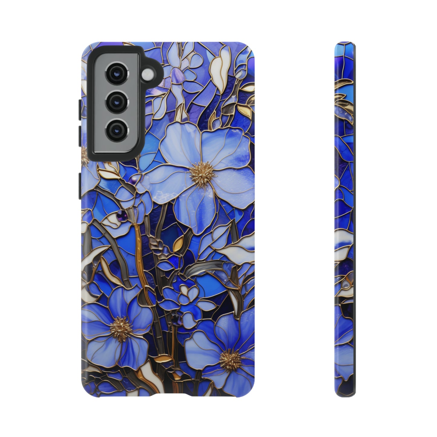 Periwinkle Stained Glass with Gold Inlay Phone Case for iPhone 15, 14, Pro Max, 13, 12 & Samsung Galaxy S23, S22, S21, Google Pixel