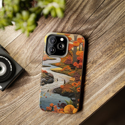 Enchanting Fall Landscape Phone Case | Vintage Boho Embroidery Style