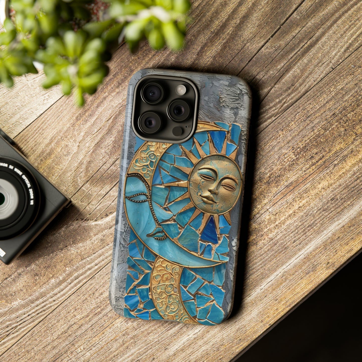 Boho Sun and Moon Mosaic Tile Stained Glass Phone Case