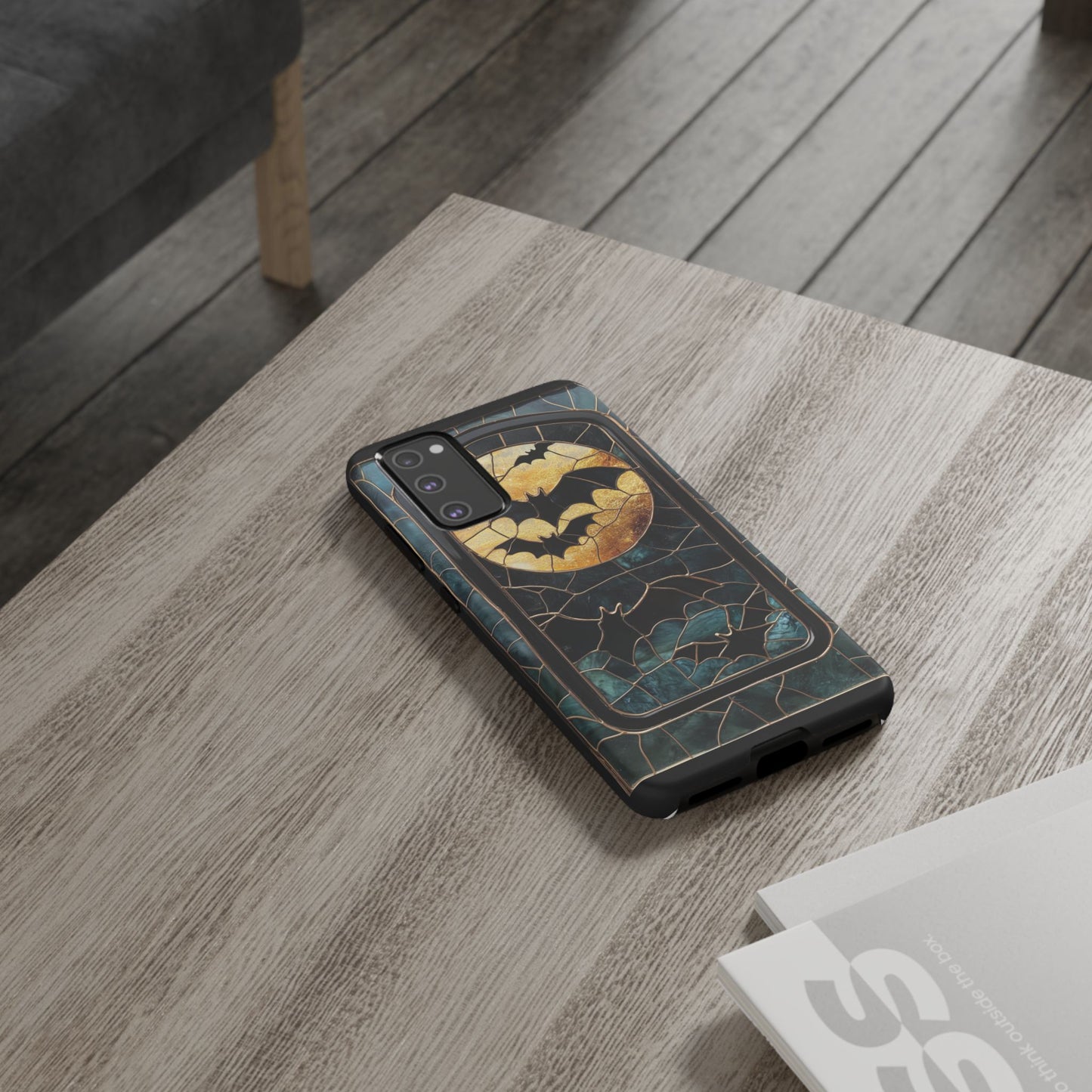 Halloween Phone Case Bats Stained Glass Style Spooky Moon Phone Cover