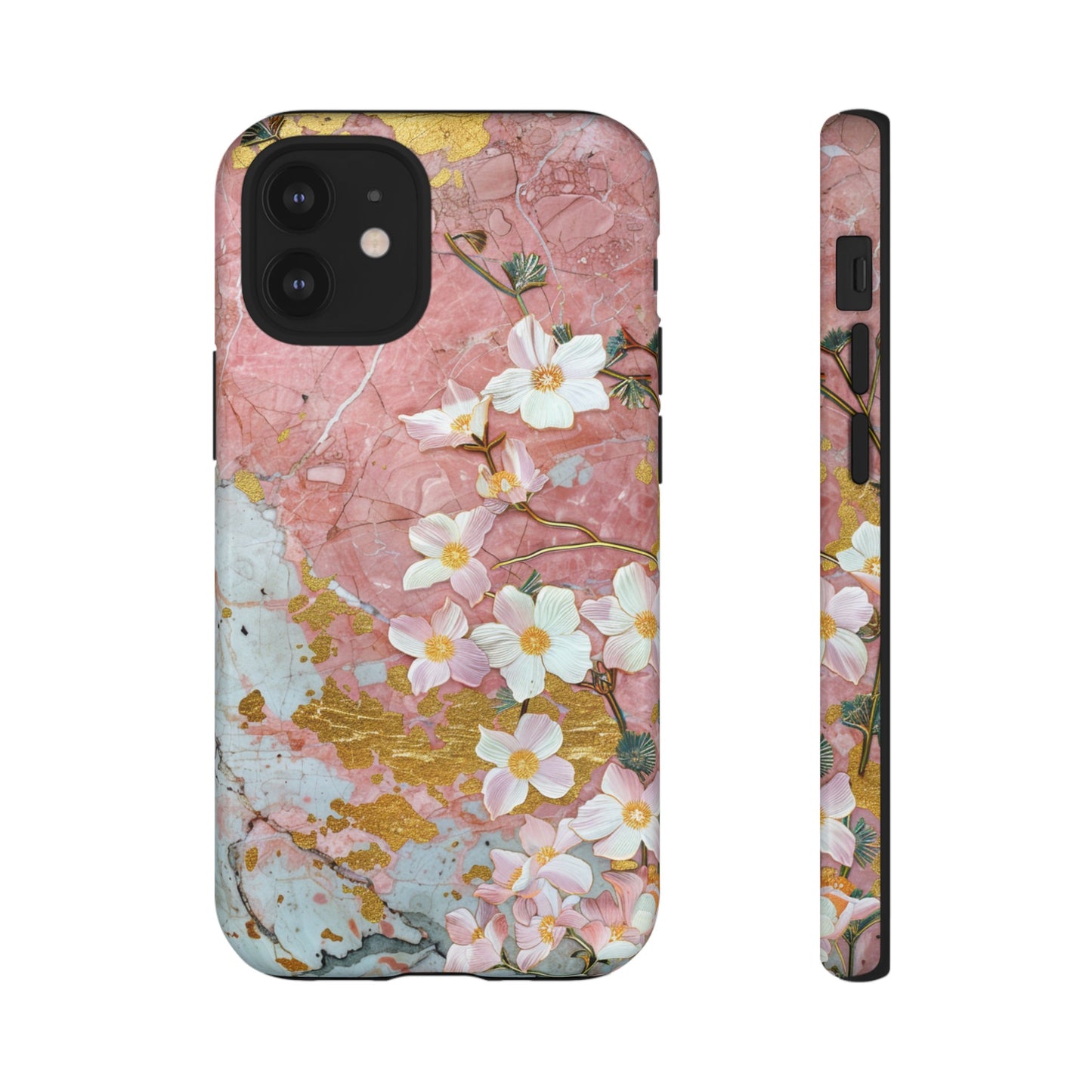 Pink Forget Me Nots Gold Floral Phone Case