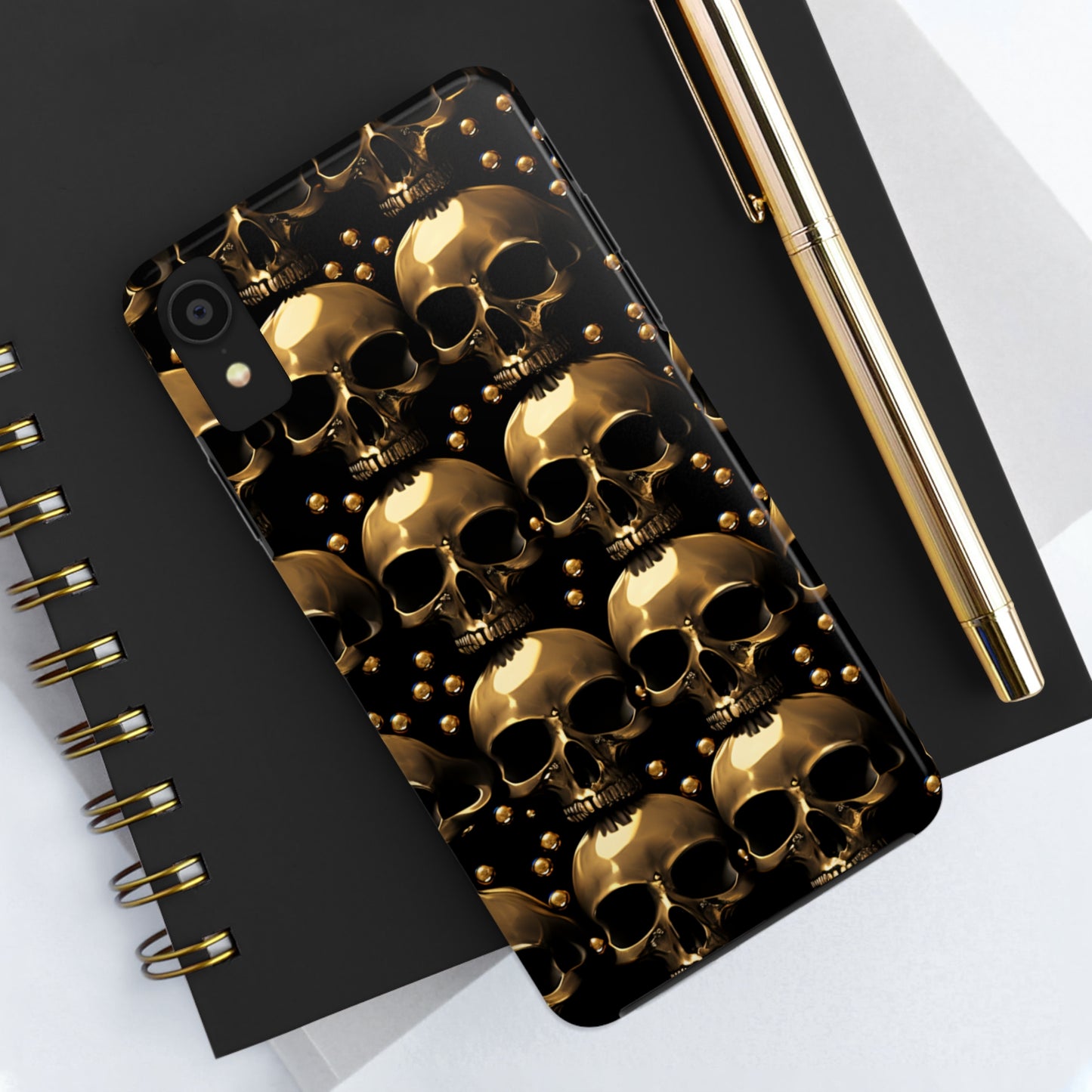 iPhone Case Golden Enigma: Where Goth Meets Glamour | Gold Skulls iPhone Tough Case