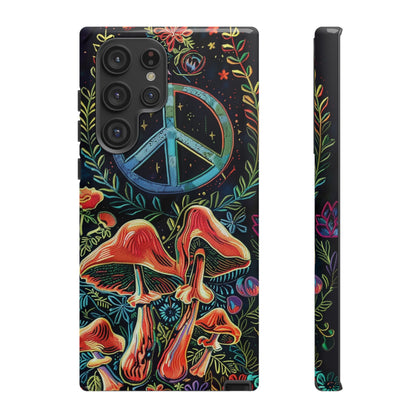 Embroidery Style Magic Mushrooms and Peace Sign Phone Case