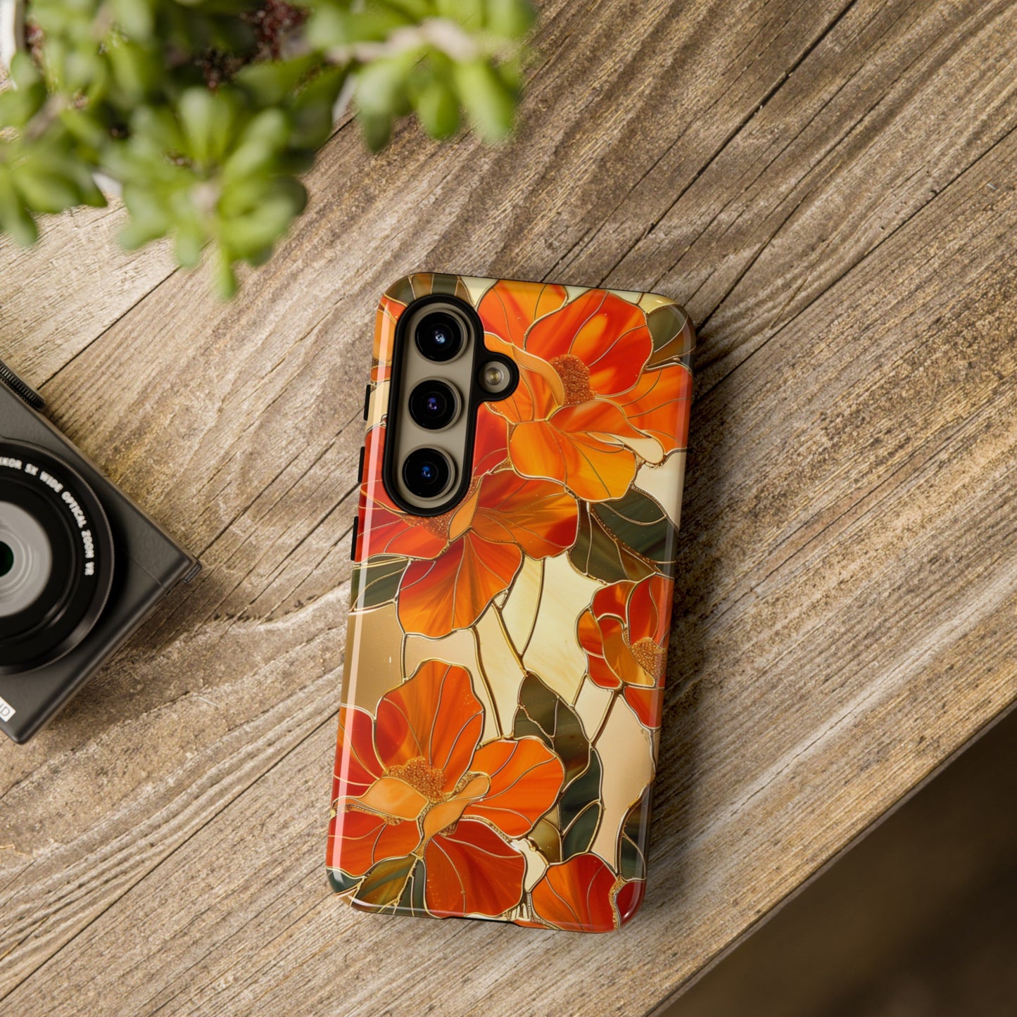 Orange Floral Phone Case Stained Glass Flower Aesthetic