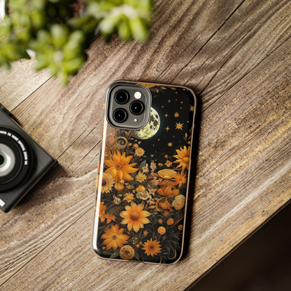 Cottagecore Floral Sun Moon Stars iPhone Case | Embrace Mystical Nature's Beauty