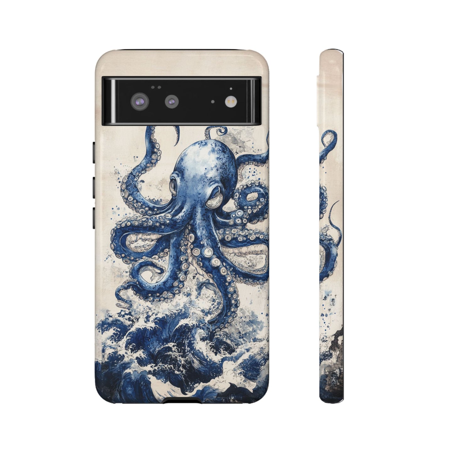 Vintage Japanese Art Style Blue Octopus and Waves Phone Cover