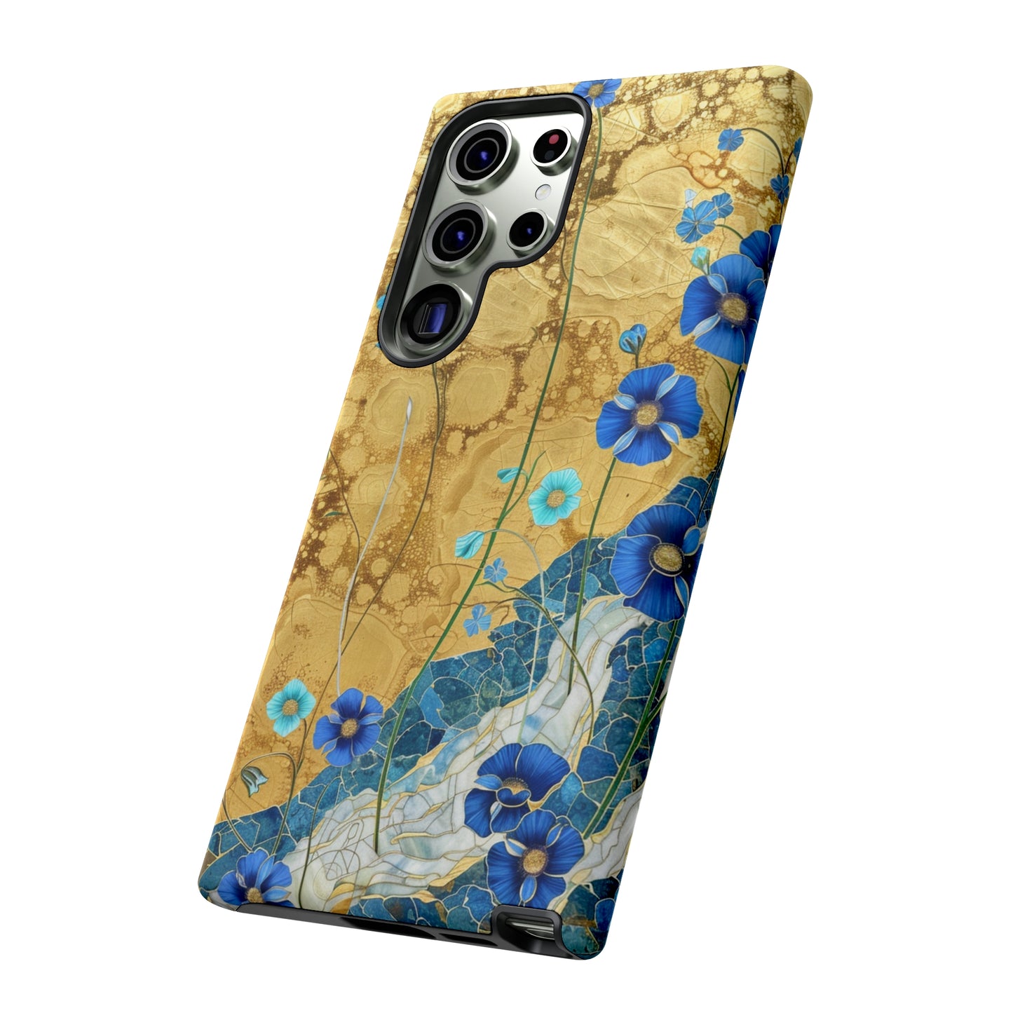 Forget Me Nots Gold Color Splash Floral Design Phone Case