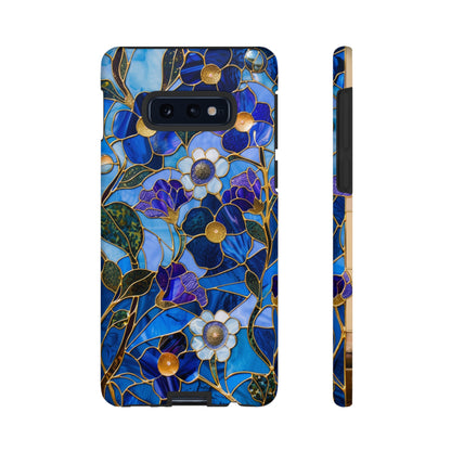 Blue Floral Stained Glass Gold Inlay Wild Flowers Phone Case