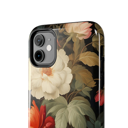 Vintage Floral Aesthetic Phone Tough Case | Antique Elegance for iPhone 11, 12, 13, 14