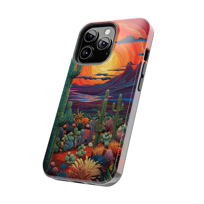 Desert Cactus Embroidery Style Phone Case