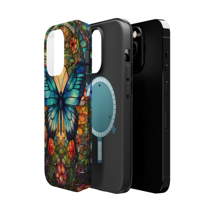 Butterfly Stained Glass MagSafe iPhone Case | Floral Aesthetic Art Retro Phone Tough Case iPhone 14 Plus 13 12 7 8 SE Hippie Boho Style