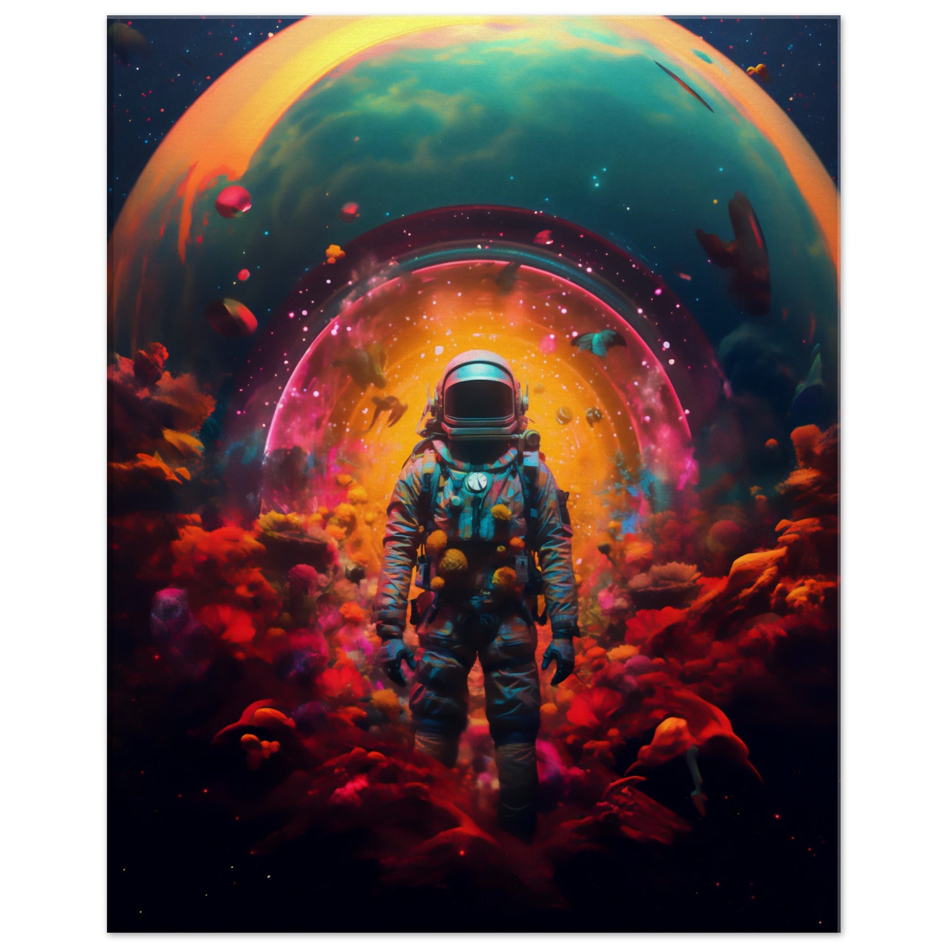 Surreal patterns and vivid colors in cosmic artwork