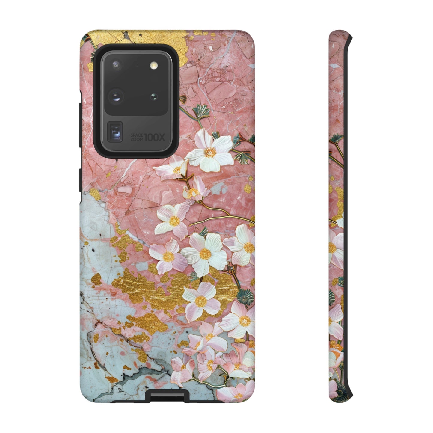 Pink Forget Me Nots Gold Floral Phone Case