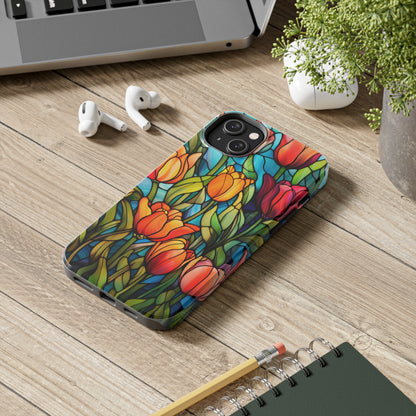 Stained Glass Tulip Floral Aesthetic iPhone Case | Embrace the Beauty of Nature in Full Bloom