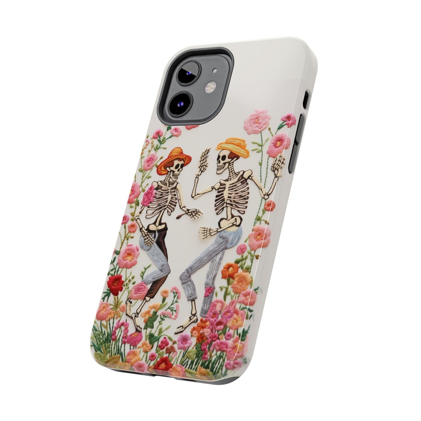 Dancing Halloween Skeletons Embroidery iPhone Case | iPhone X to iPhone 14 Pro Max