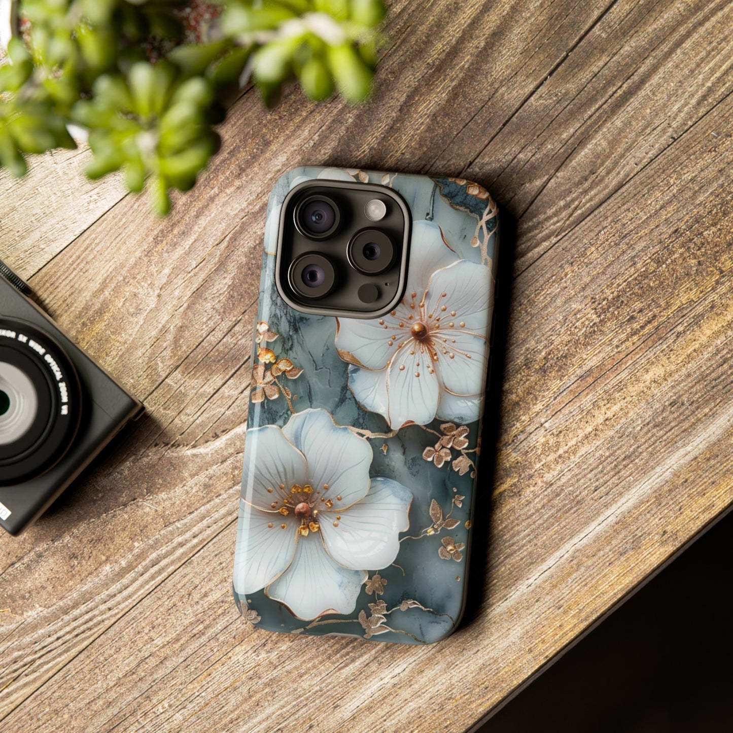 White Flower on Marble Stone  Phone Case