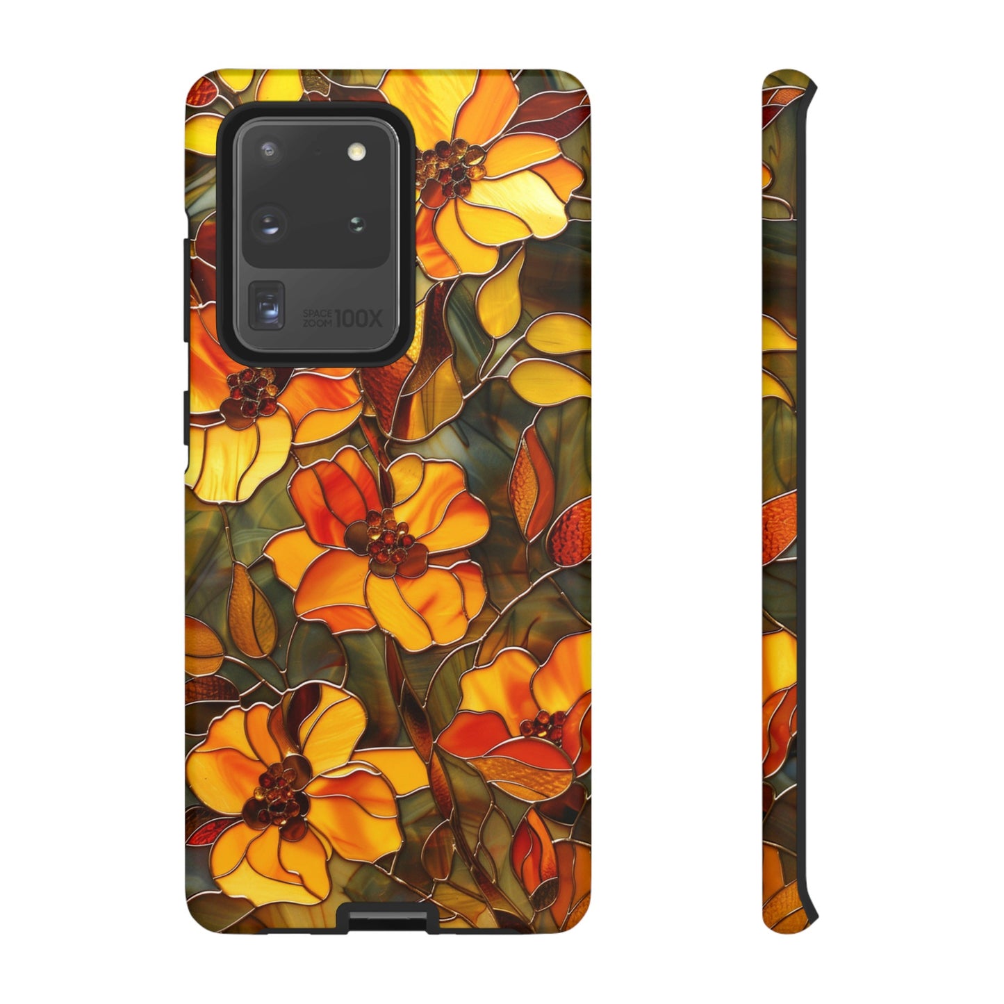 Orange Floral Phone Case Stained Glass Style