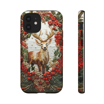 Embroidery Christmas Deer Floral Phone Case