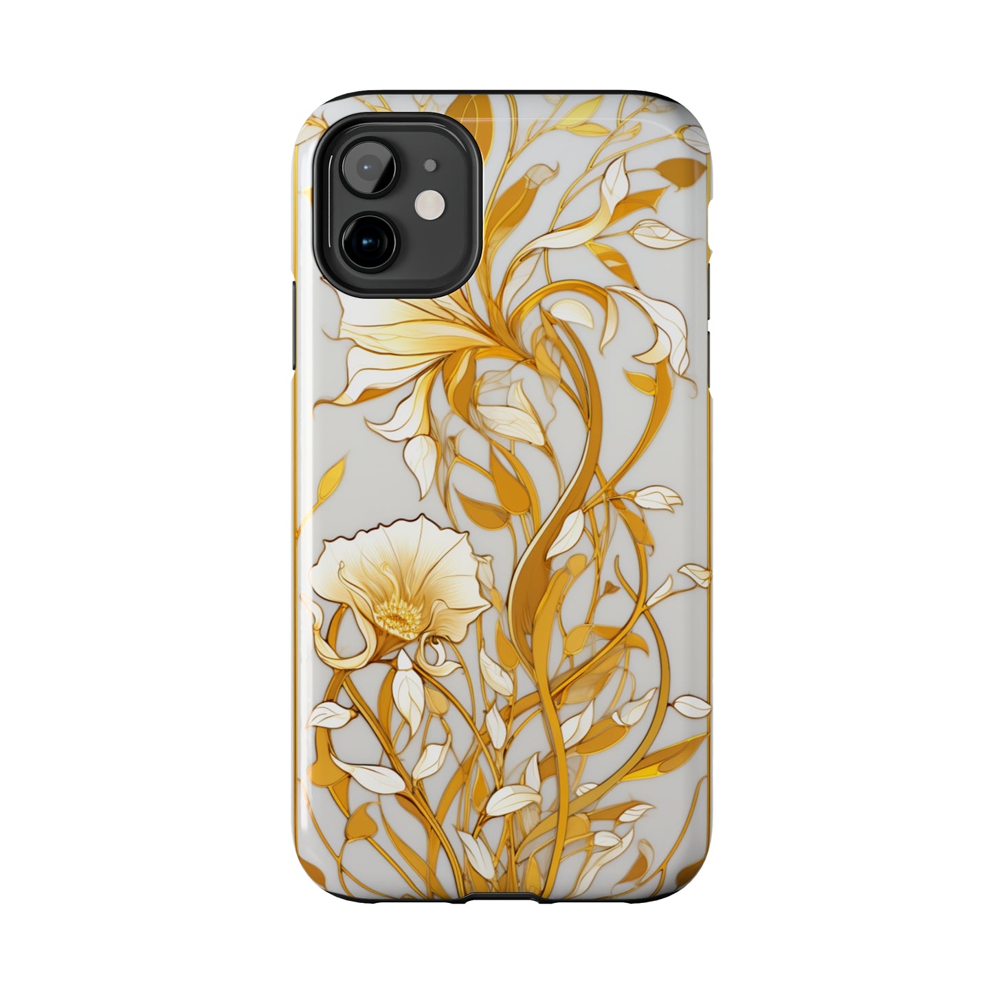 Gold floral Elegance: Art Deco Stained Glass iPhone Case | Vintage Glamour & Modern Protection for iPhone Models 11 through 14 Pro Max