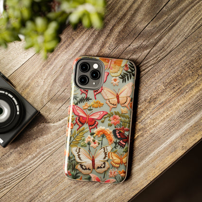 Embroidery Butterflies iPhone Case | Whimsical Elegance and Nature's Beauty in Handcrafted Detail