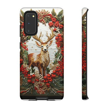 Embroidery Christmas Deer Floral Phone Case