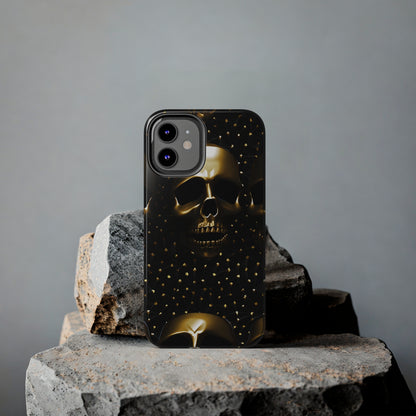 iPhone Tough Case | Dark Decadence: Gothic Gold Skulls and Studs  | Unveil Your Edgy Elegance