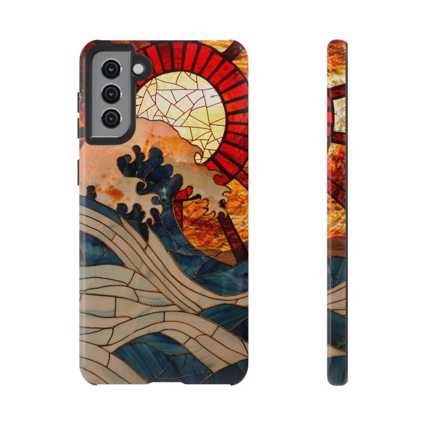 Japanese Rising Sun Phone Case Stained Glass Ocean Wave