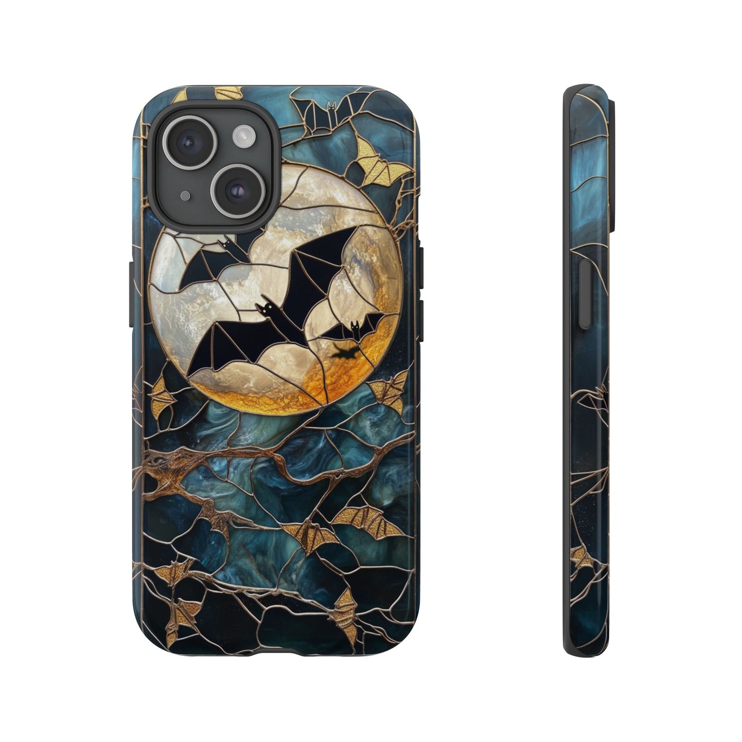 Halloween Phone Case Bats Stained Glass Style Spooky Moon Phone Cover