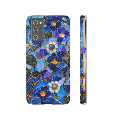 Blue Floral Stained Glass Gold Inlay Wild Flowers Phone Case