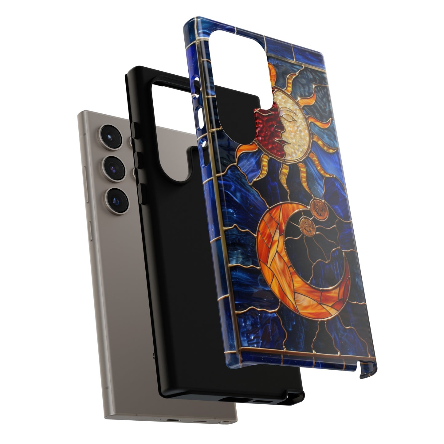 Celestial Stained Glass Moon and Stars iPhone 15 Case