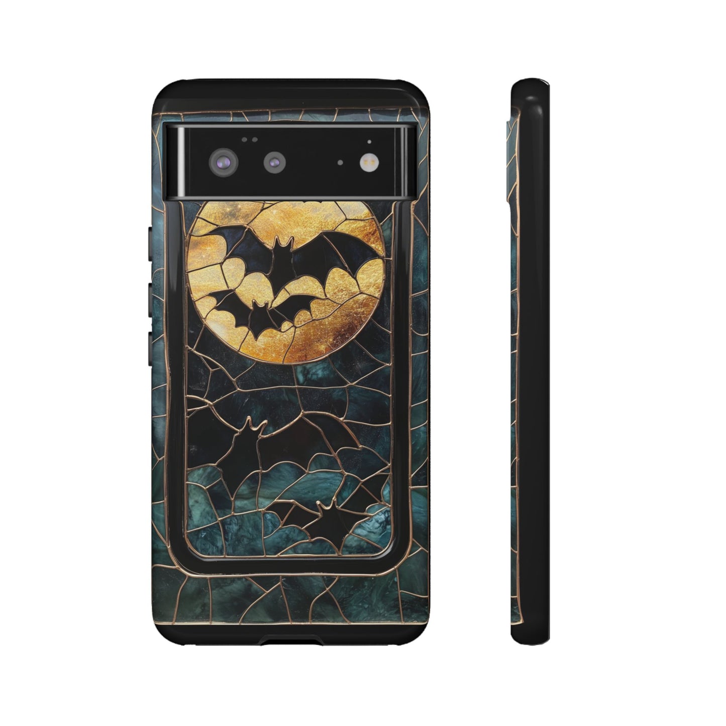 Halloween Phone Case Bats Stained Glass Style Spooky Moon Phone Cover