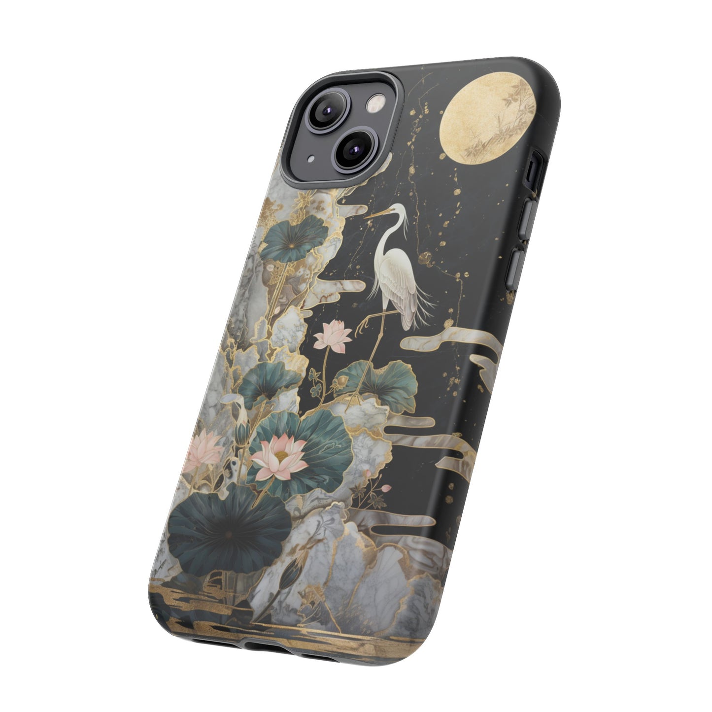 Heron and Moon Floral Zen Art Phone Case