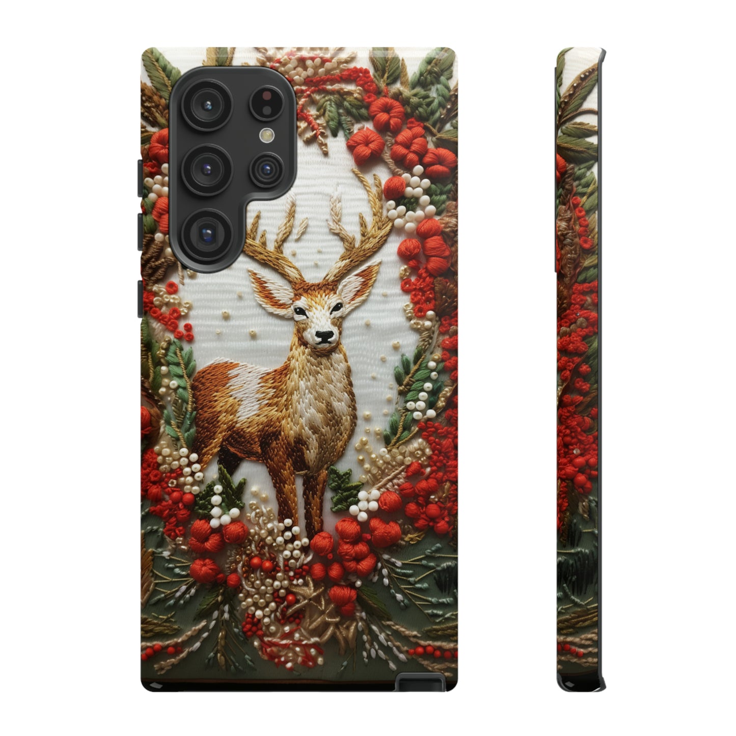 Embroidery Christmas Deer Floral Phone Case