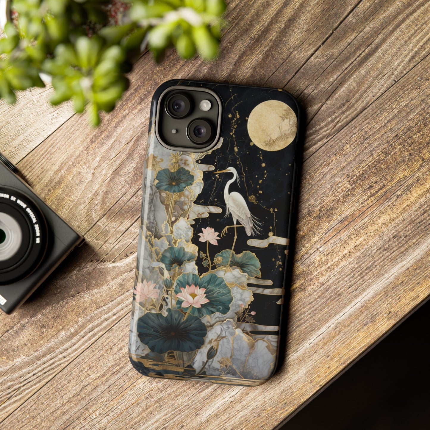 Heron and Moon Floral Zen Art Phone Case