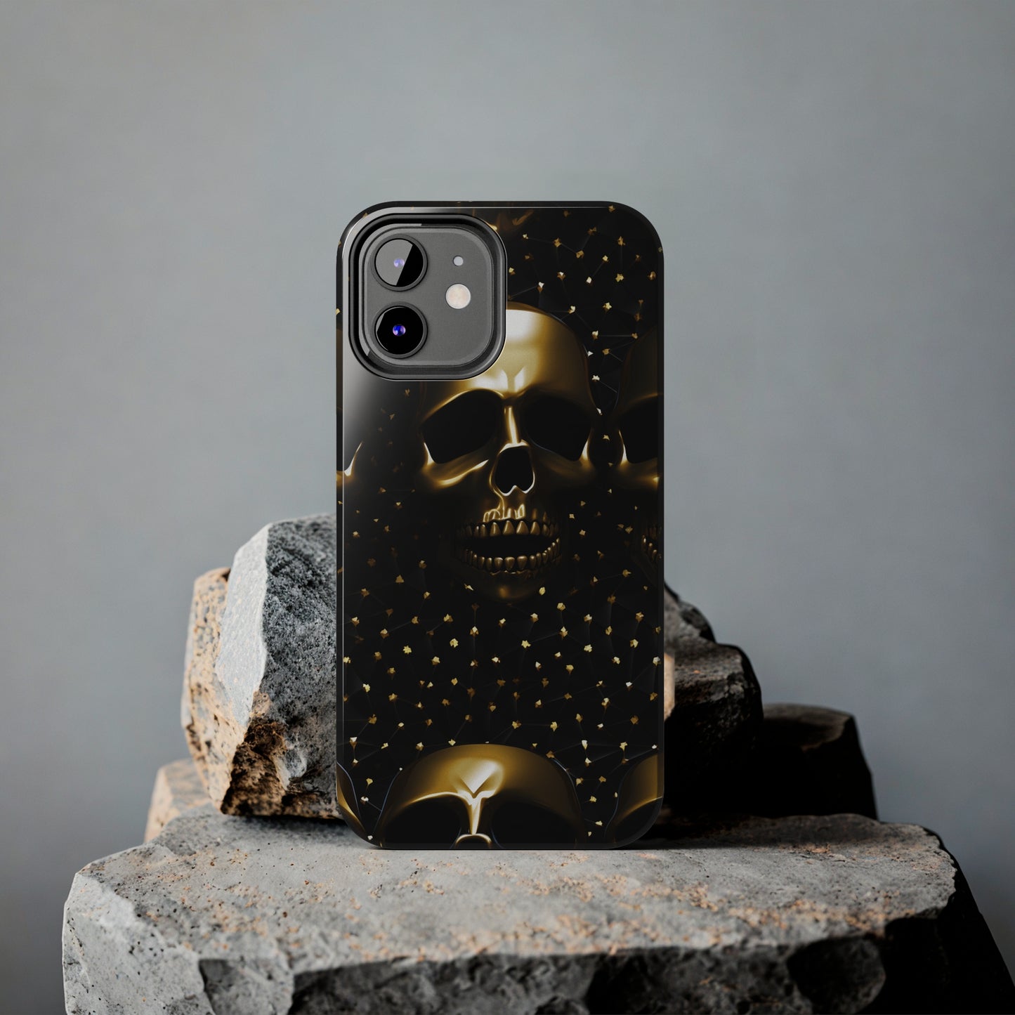 iPhone Tough Case | Dark Decadence: Gothic Gold Skulls and Studs  | Unveil Your Edgy Elegance