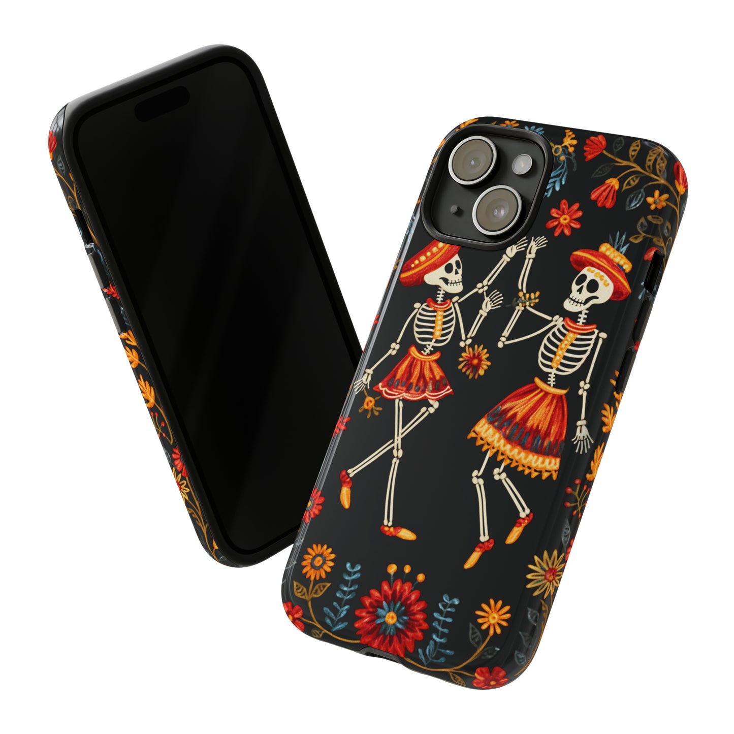 Dead Can Dance, iPhone 15 case, Floral Embroidery Skeletons | Whimsical Dance of the Departed for Google Pixel, iPhone & Samsung Galaxy