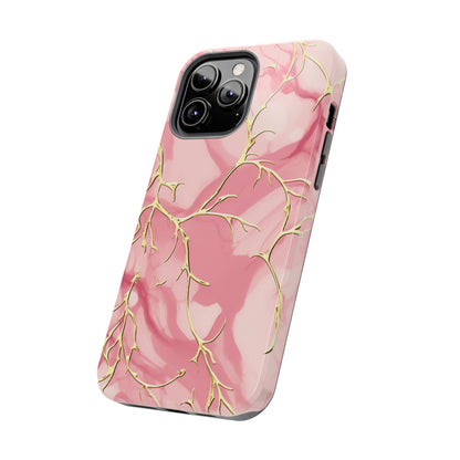 iPhone Elegance Unveiled: Pink & Gold Leaf Marble | Premium Tough iPhone Case