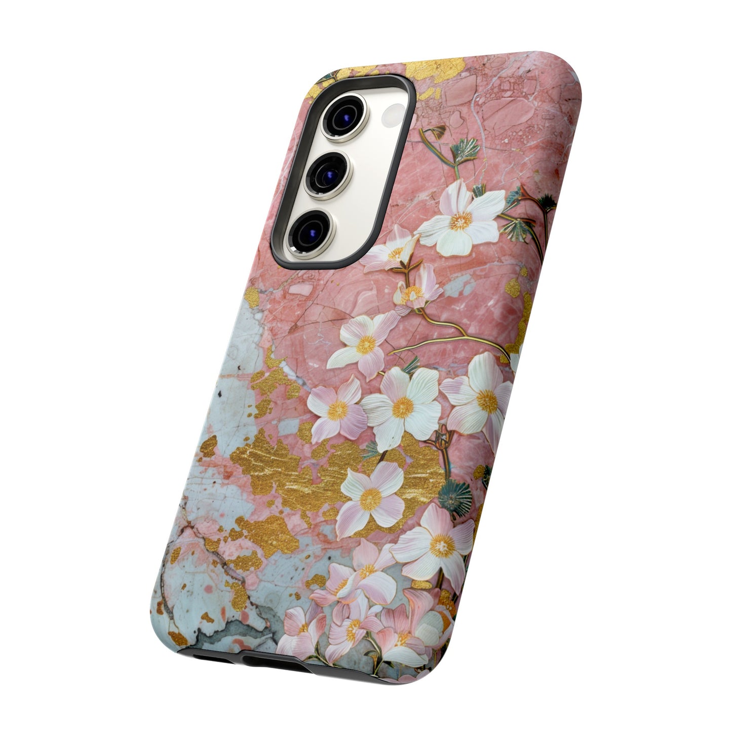 Pink Forget Me Nots Gold Floral Phone Case