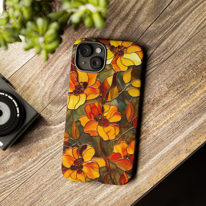 Orange Floral Phone Case Stained Glass Style