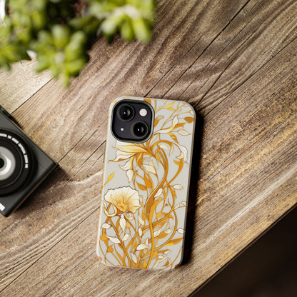 Gold floral Elegance: Art Deco Stained Glass iPhone Case | Vintage Glamour & Modern Protection for iPhone Models 11 through 14 Pro Max